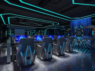 现代科技风网咖大厅3D模型下载